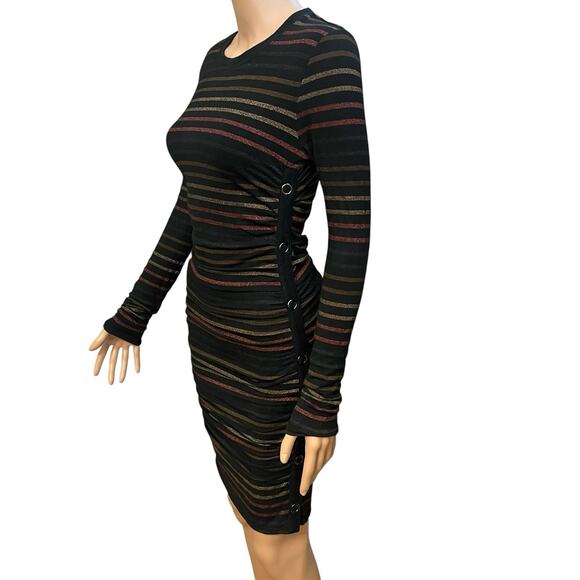 Veronica Beard Daphne Striped Metallic Tshirt Dress XS Bodycon Ruched Colorful - Picture 2 of 8
